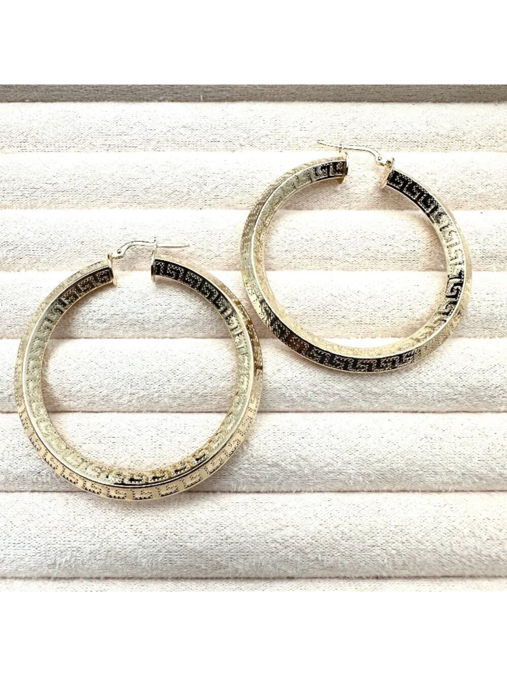 Moda Al Massimo Italy 18K Gold Plated Bronze Green Key 2 Inch Hoops Pierced